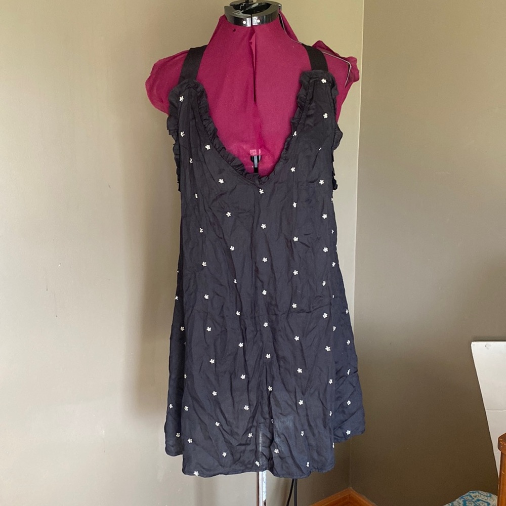 Free People Black Dress with Flower Crystals and Adjustable Straps (Size L)